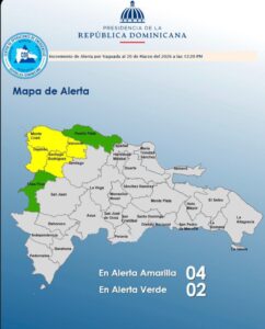 COE coloca cuatro provincias en alerta amarilla y mantiene dos en verde por incidencia de sistema frontal y vaguada