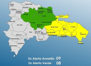 COE coloca 8 provincias y el Distrito Nacional en alerta amarilla y mantiene 08 en verde