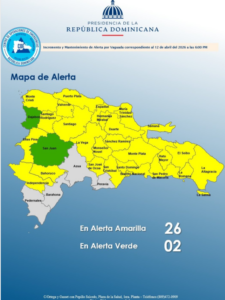 COE mantiene 25 provincias y el Distrito Nacional en alerta amarilla por lluvias intensas