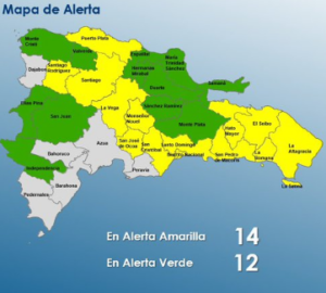 COE eleva a 13 provincias en alerta amarilla; 12 permanecen en verde
