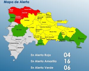 COE coloca 22 provincias en alerta; 4 continúan en roja por vaguada