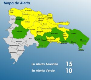 Aumentan a 15 las provincias en alerta amarilla y se mantienen 10 en verde por lluvias