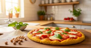 Receta de pizza con masa de harina de garbanzos, rápida y fácil