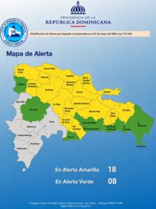 COE mantiene 18 provincias en alerta amarilla y 7 en verde por incidencia de vaguada