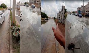 Denuncian acumulación de agua, hoyos y abandono en avenida Freddy Beras Goico en SDE