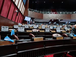 Fuerza del Pueblo alza carteles contra préstamos en la Cámara de Diputados